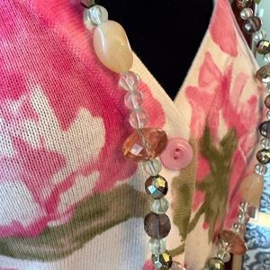 Isaac Mizrahi green tones beaded necklace with matching pierced earrings.